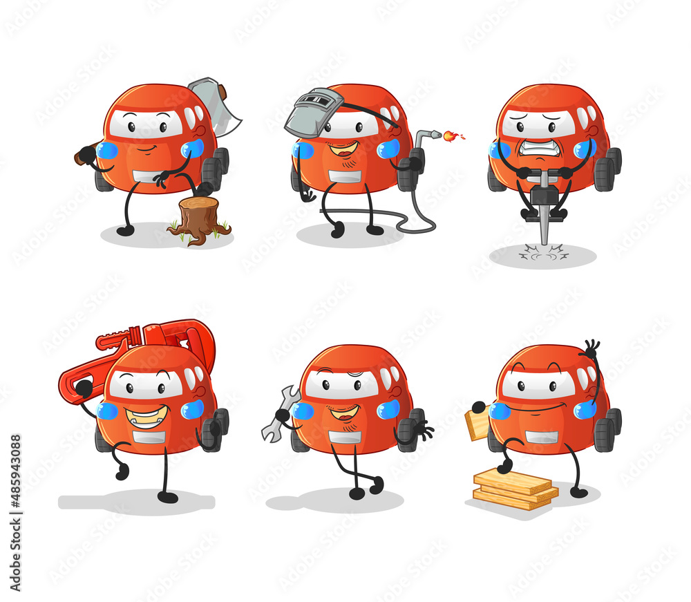 car worker set character. cartoon mascot vector car worker set character. cartoon mascot vector