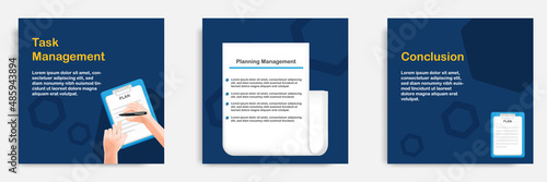 Social media tips, trick, informative task and to do management, post banner template design in 3D cartoon style with clipboard list checker