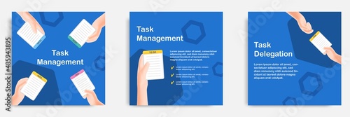 Social media tips, trick, informative task and to do management, post banner template design in 3D cartoon style with clipboard list checker