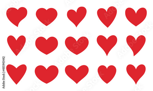 Red heart love sticker valentine silhouette set. Various abstract shape romantic relationship postcard stamp like. Wedding celebration greeting card element confession feelings health care isolated