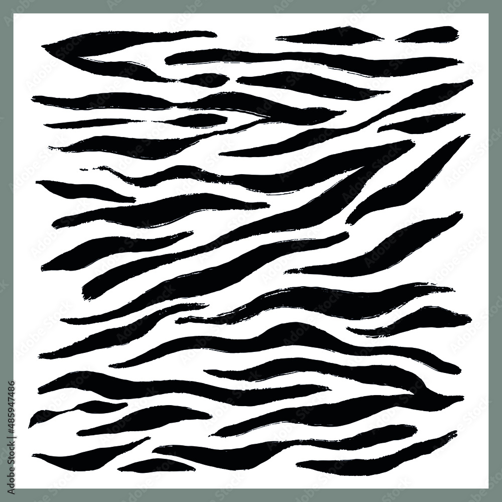 Zebra Hand Drawn Animal Print vector black and white texture