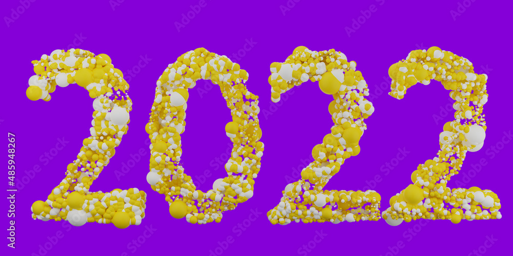 3d illustration of 2022 calendar with white and yellow bubble ball 3d illustration of 2022 calendar with white and yellow bubble ball