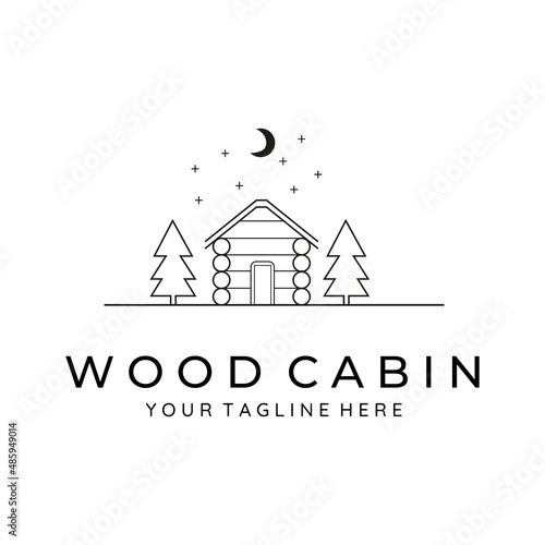 wood cabin line art minimalist logo illustration design creative icon