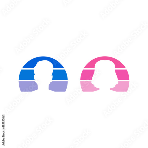 pink and blue silhouettes of male and female user avatars. vector icon symbol illustration