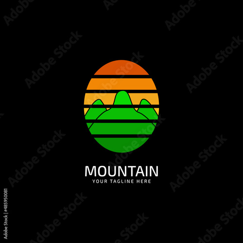 mountains logo. illustration of nature nuances, warm colors, mountains in the afternoon with 80-90s vintage retro style. vector design