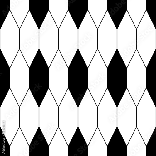 Seamless surface pattern design with picket tiles ornament. Oriental traditional ornamentation with repeated hexagon shapes. Ancient mosaic wallpaper. Grid motif. Digital paper for print. Vector art.