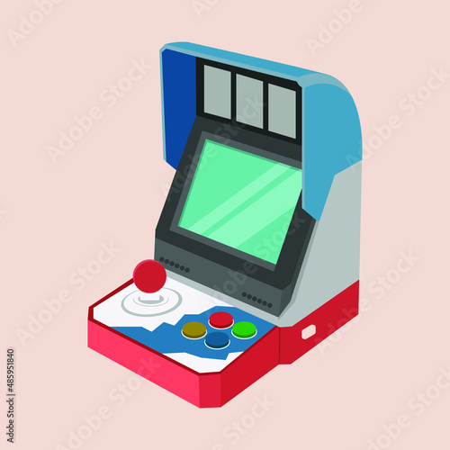 Arcade machine with red, blue, yellow and green colors buttons. Gaming machine 90s. Vector illustration flat.  