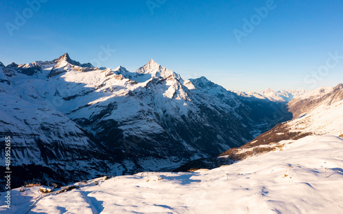 Snow mountain in Switzerland near Zermatt on sunny day