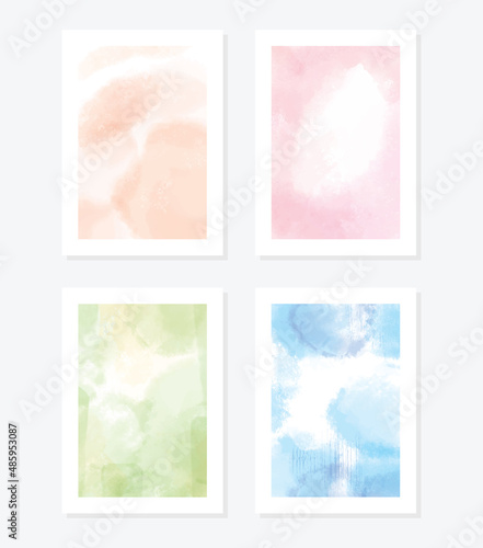 Set of Free Style Watercolor Postcards in Pastel Colors.
