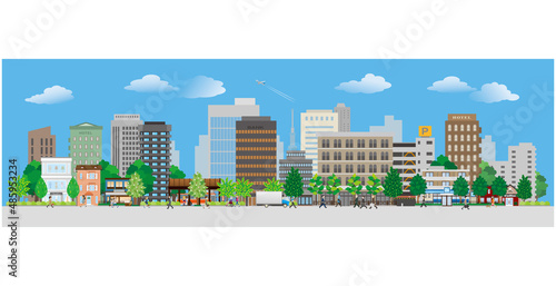 街並みを歩く人々のベクターイラスト. 