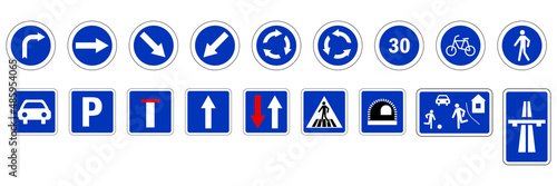 Priority road signs. Mandatory road signs. Traffic Laws. Vector illustration. stock image. 