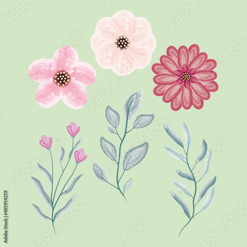 six watercolour flowers icons