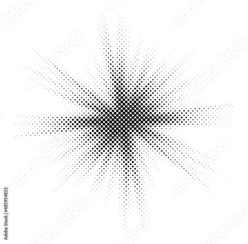 Halftone Background. Glowing light Halftone effect. abstract grunge Starburst halftone dots background. Star Flare, Shine light halftone texture. Retro background, pop art style.