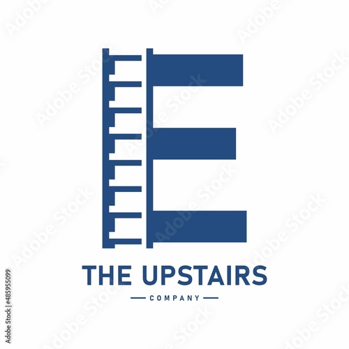 letter E with stair vector logo design. Suitable for business, corporate, building and architecture. Also, use for growth and step symbol