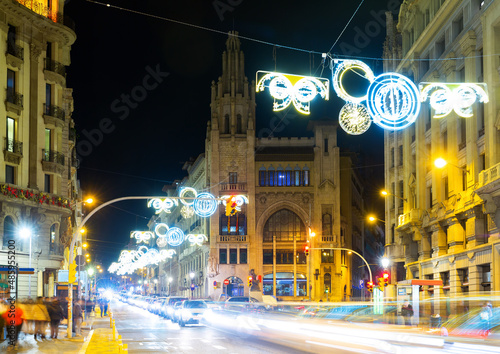Photo of streets of Barcelona in evening during christmas time.