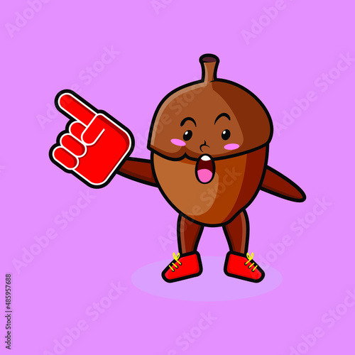 Cute Cartoon Acorn with foam finger glove in modern design for t-shirt, sticker, logo element