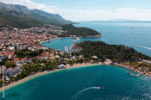 Makarska, Croatia
A view of the beach, peninsula, and boat marina.
