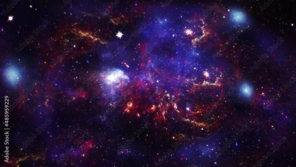 Space exploration travel through outer space towards glowing milky way galaxy PIA12348. Animation of flying through glowing nebulae, clouds and stars. 4K flying through the clouds and star field in de Space exploration travel through outer space towards glowing milky way galaxy PIA12348. Animation of flying through glowing nebulae, clouds and stars. 4K flying through the clouds and star field in de