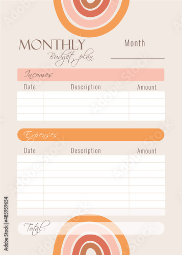 Monthly budget planner in boho style template