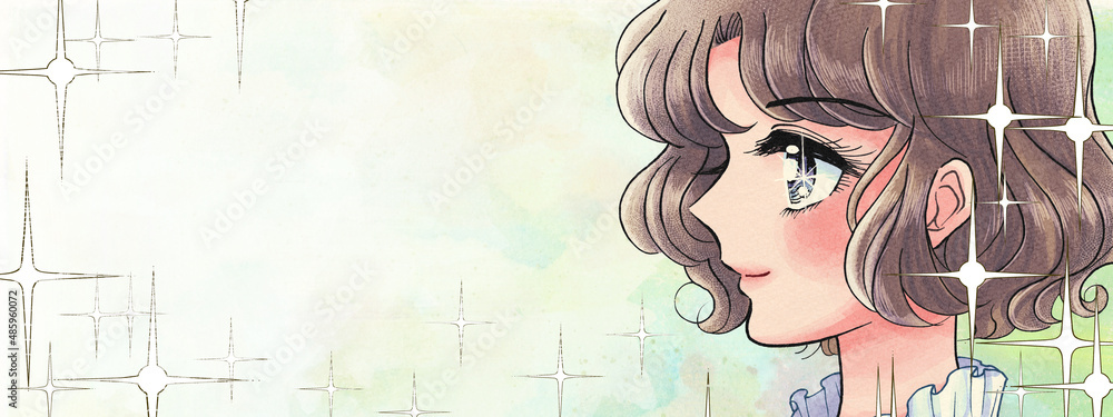 昭和の少女漫画イラストバナー キラキラ綺麗な少女 Stock Illustration Adobe Stock