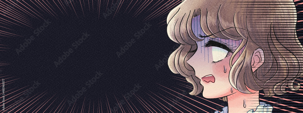 昭和の少女漫画イラストバナー 白目で怒り狂う少女 Stock Illustration Adobe Stock