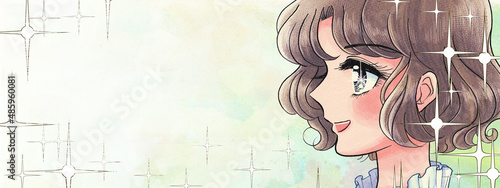 昭和の少女漫画イラストバナー・キラキラ素敵な少女