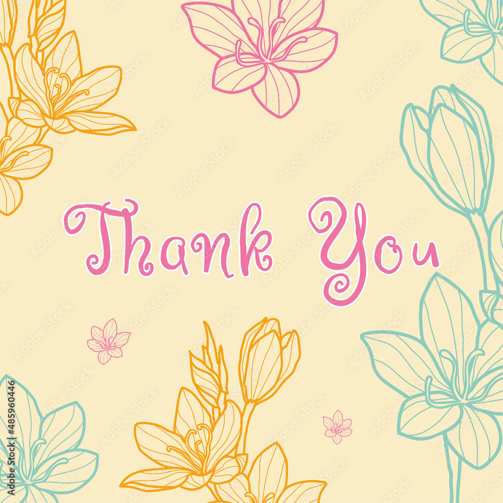 Thank you floral greeting card or postcard. Floral background Thank you floral greeting card or postcard. Floral background