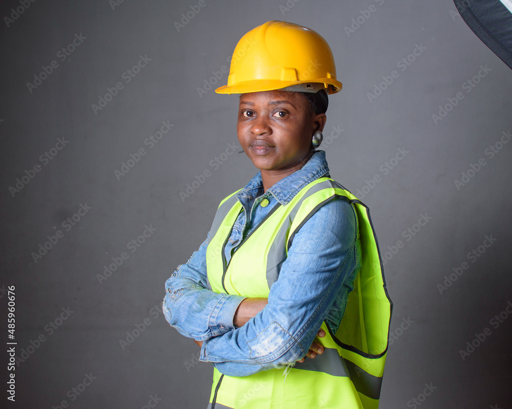 Studio portrait of an African Nigerian career lady or female engineer