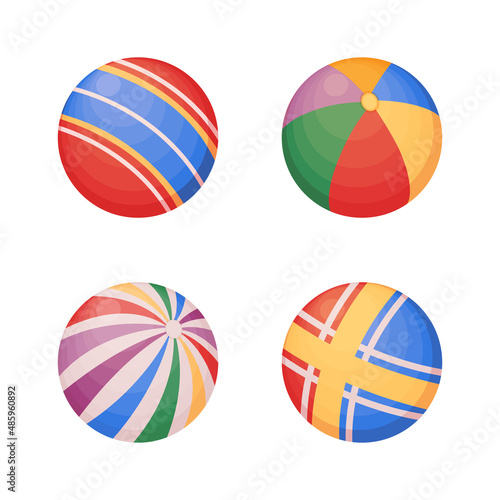 Rubber balls. A set of rubber balls of various colors. Children s balls for outdoor games. Collection of children s balls, vector illustration
