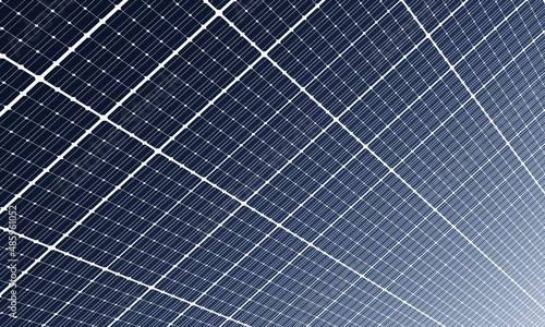 Solar cell panel wall perspective background. Blue clean energy. Technology vector.

