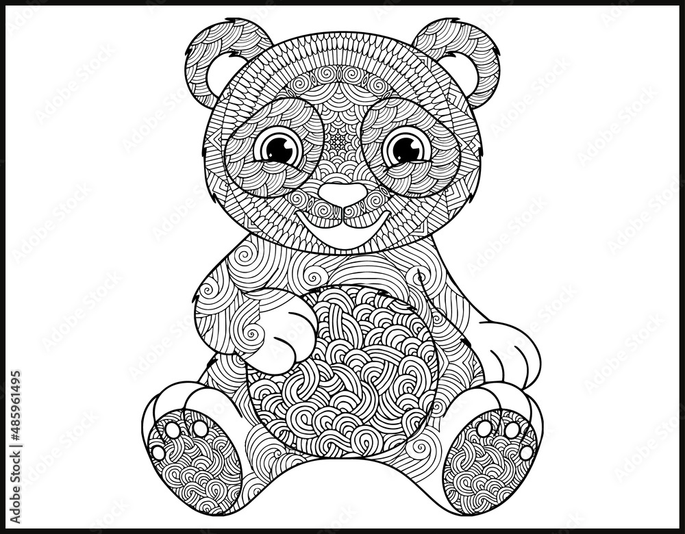 Hand-drawn Coloring pages with panda, Hand drawn doodle, zentangle ...