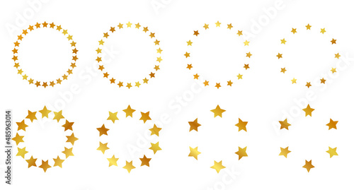 Set 8 Vector Golden Circle Frame from star Shape, Isolated on White