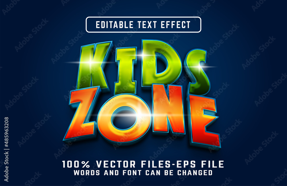 Fototapeta premium kids zone 3d text effect. editable text effect with cartoon style premium vectors
