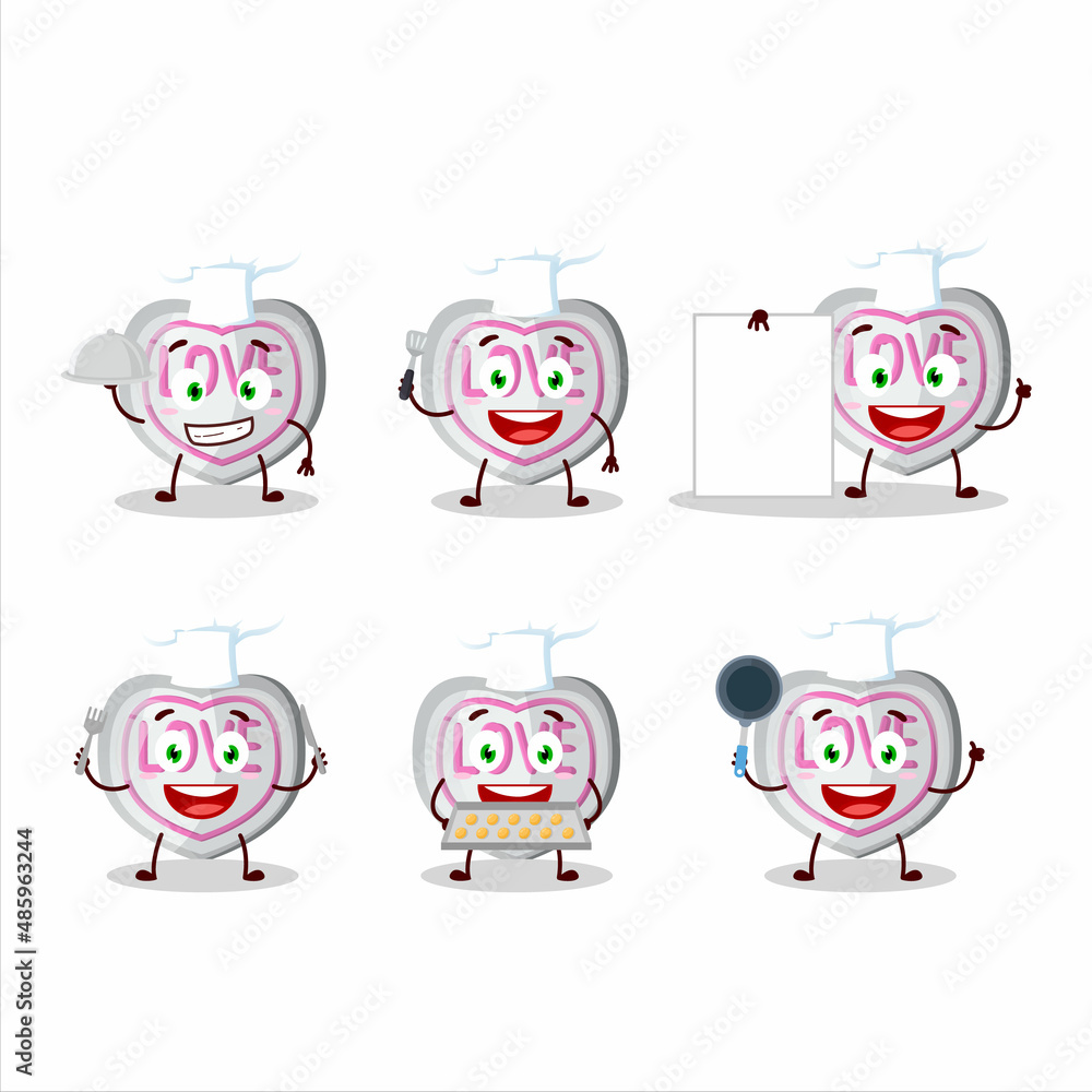Cartoon character of white love candy with various chef emoticons Cartoon character of white love candy with various chef emoticons