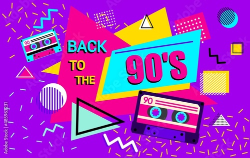 90s retro posters. Back in the 90s, 90s style background banner illustration. Vector photo