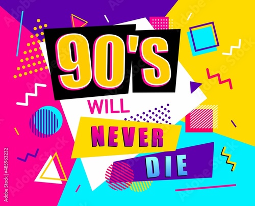 90s style retro banner. 90s will never die, posters, flyers. Vector Illustration