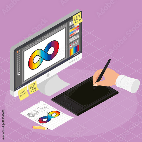graphic designer with desktop