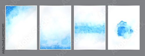 Vector blue watercolor splashing on the paper in A4 size invitation card background template collection