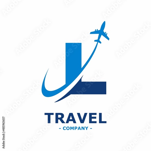Abstract letter L with plane and airline logo vector design. Suitable for travel label, tourism, journey posters, flight company advertising, airways identity, and tech transportation