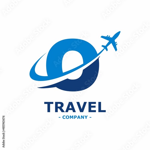 Abstract letter O with plane and airline logo vector design. Suitable for travel label, tourism, journey posters, flight company advertising, airways identity, and tech transportation