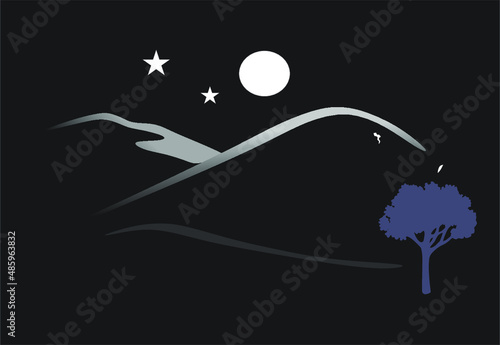 landscape with moon vector illustration
