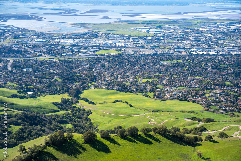 Curvy Hiking Trail of Mission Peak and View of the Bay, Fremont, California
