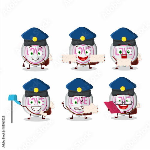 A picture of cheerful white love candy postman cartoon design concept