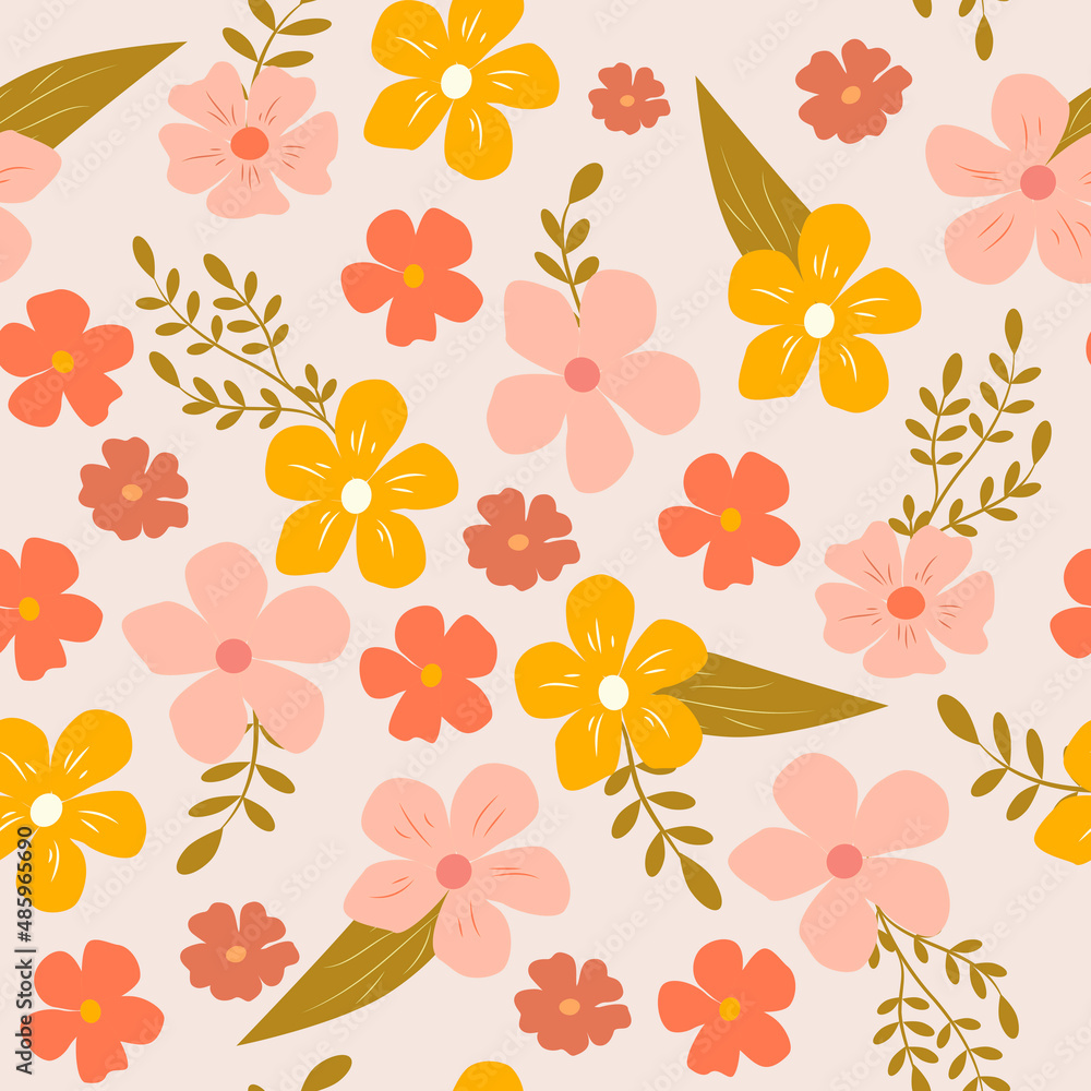 vector seamless pattern with cute flowers in gentle colors. floral pattern in a flat style for printing on fabric, clothes, wrapping paper
