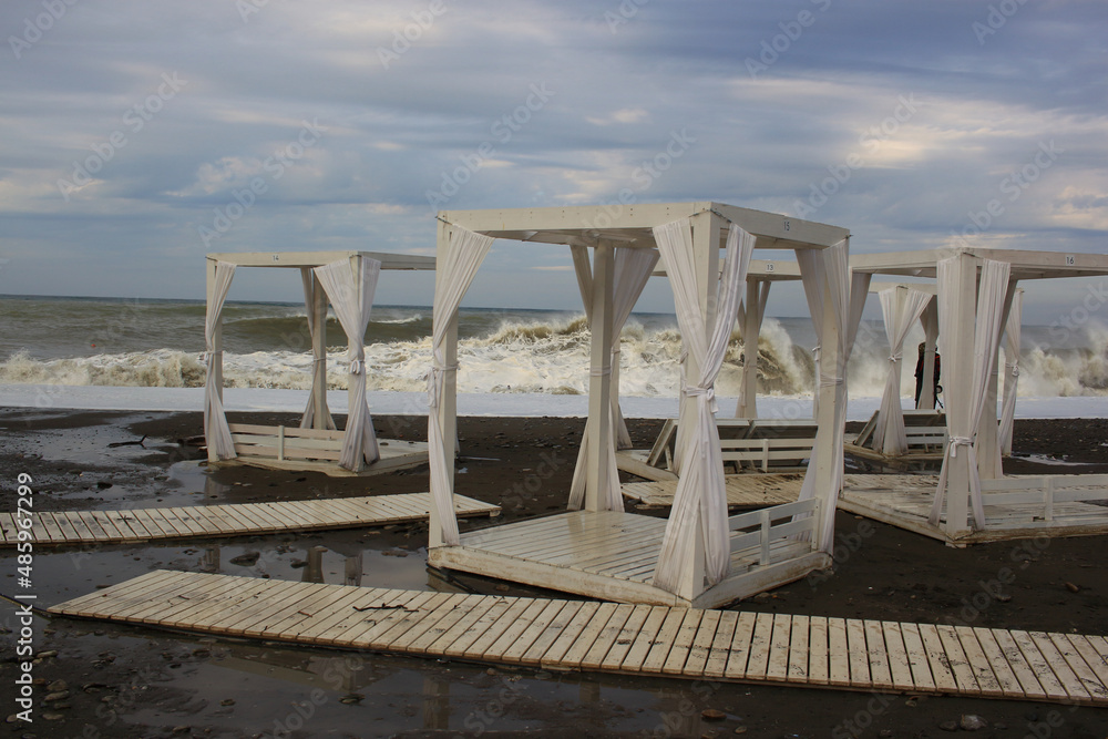 Storm on the Black Sea on the Riviera beach in the city of Sochi Storm on the Black Sea on the Riviera beach in the city of Sochi
