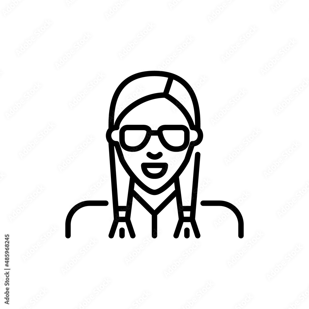 Stylish girl wearing sunglasses and braided hair. Pixel perfect, editable stroke icon
