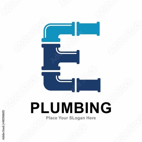 letter e with plumbing pipe logo vector design template. Suitable for pipe service, drainage, sanitation home, and maintenance service company   