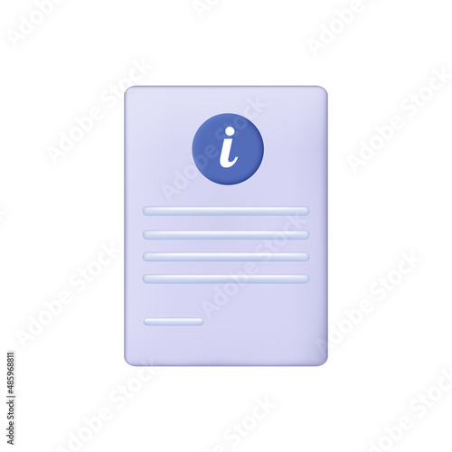 Information sheet, document icon 3d. User guide, manual or instruction. Paper checklist, informational data, answers to questions. Guide page with search results. Vector illustration.