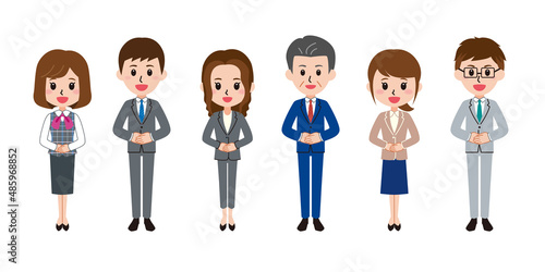  笑顔の会社員 男女イラスト6人セット上司・部下／ベクター