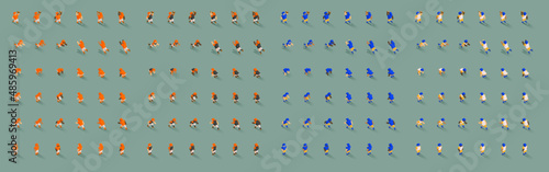 American Football Players. Isometric  illustration vector set. Multiple color uniform, multiple skin color.